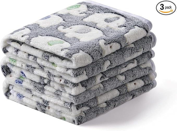 1 Pack 3 Blankets Super Soft Fluffy Premium Cute Elephant Pattern Pet Blanket Flannel Throw for Dog Puppy Cat Dark Grey Large(41x31 inch)