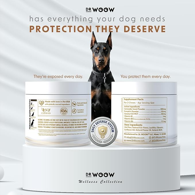 Dog Flea & Tick Prevention Chews – Daily Defense Supplement for Parasites, Gut & Immune Support – Natural Formula Soft Chews – Made in USA – Dr. Woow (120 Ct)