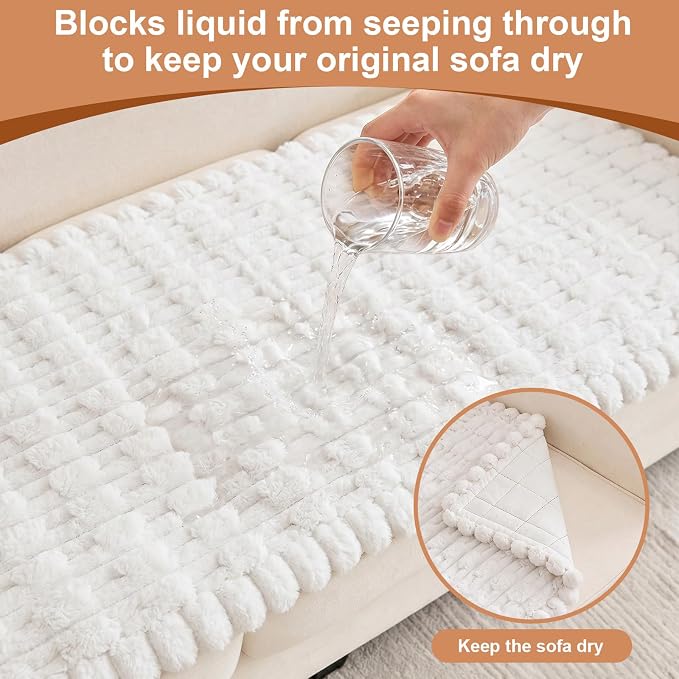 Waterproof Dog Couch Cover, Non Slip Pet Sofa Protector, Thick Fuzzy Couch Cover for Dogs, Machine Washable Furniture Protector, Scratch Resistant Pet Couch Mat(White, 28" x 71"/70 x 180cm)