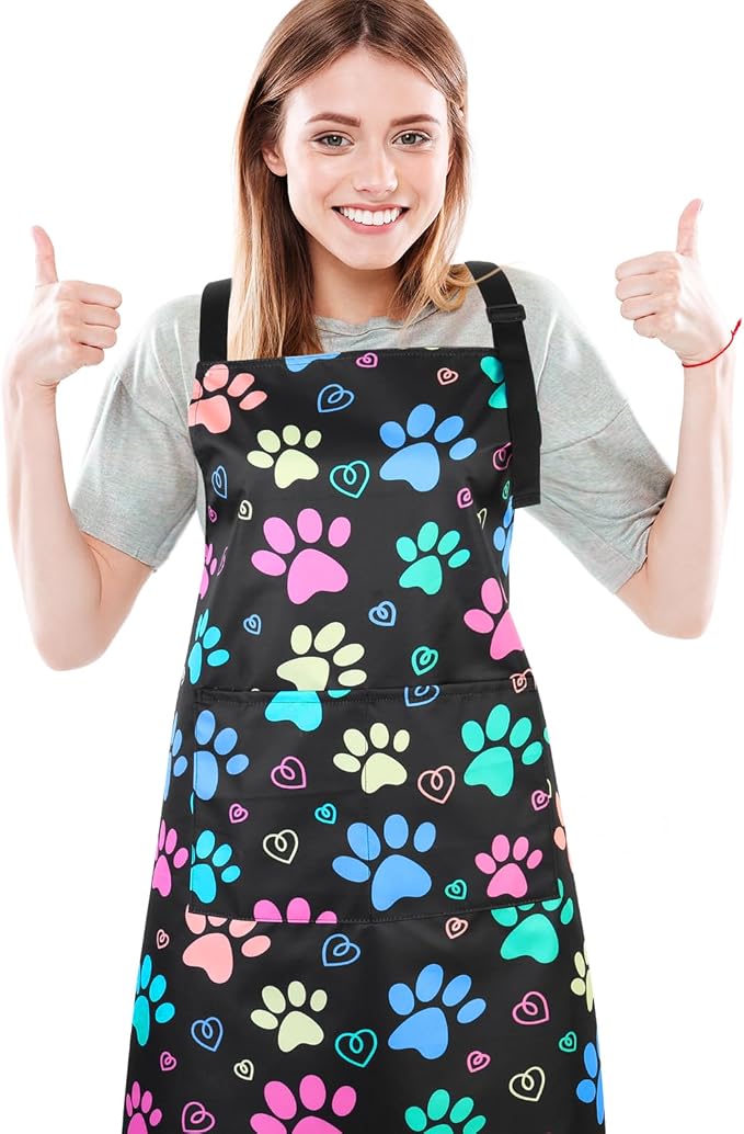 Dog Grooming Waterproof Apron with 2 Pockets, Cute Animals Puppy Dog Pets Apron
