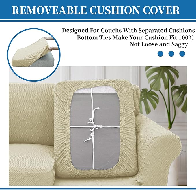 XINEAGE New 4 Pieces Extra Large Couch Covers for 3 Cushion Sofa Super Stretch Sofa Cover for 3 Large Seat Cushion Universal Slip Cover for Living Room (Light Beige), 91"-110"(3 Cushions)