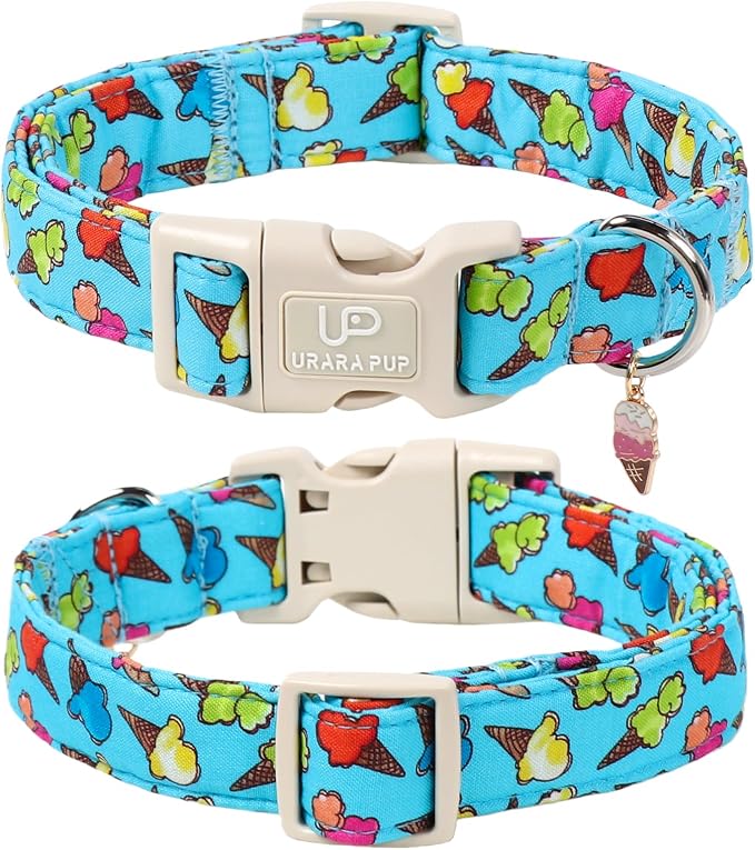 Summer Dog Collar, Colorful Icecream Cotton Dog Collar with Quick Release, Summer Collars for Small Medium Large Boys Dogs, Cute Durable Comfortable Pet Collars