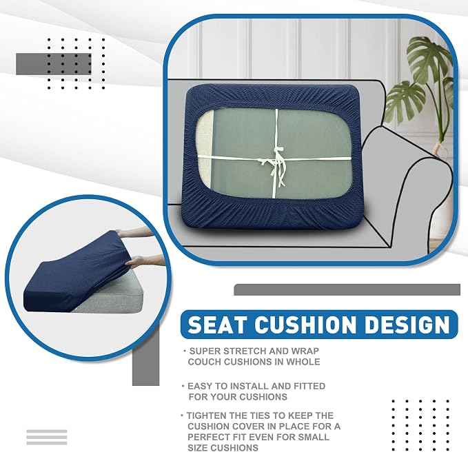 XINEAGE Couch Cushion Covers Seat Cushion Cover Thick Stretch Sofa Slipcovers 1 Piece Individual Couch Covers with Elastic Bottom(Single Seat Cushion/Backrest,Navy Blue)