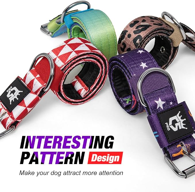 TSPRO Tactical Dog Collar 1.5 Inch Wide Thick Dog Collars with Heavy Duty Metal Buckle, Durable, Strong, Adjustable for Medium to Large Dogs (Leopard Print L)