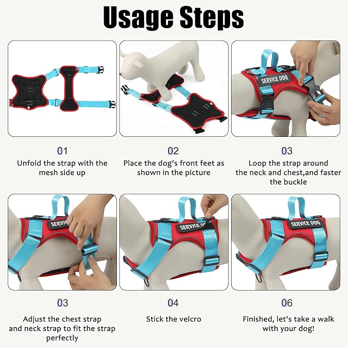 Service Dog Harness, Reflective Dog Vest Harness with 5 PCS Patches, Adjustable Soft Oxford Pet Harness, Inner Layer Mesh, Easy to Control for Small Medium Large Dogs