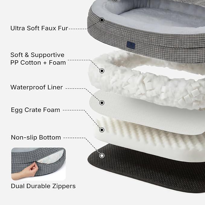 Veehoo 2 in 1 Dog Bed with Cover Cave, Large Dog Beds Indoor with Hooded Blanket, 42 inch Cozy Dogs Cave Bed with Removable Washable Cover for Large Size Dogs Up to 90 lbs