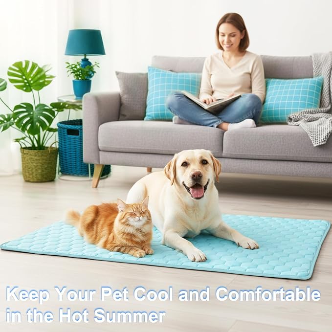 Vivifying Cooling Mat for Dogs, 40" x 30" Waterproof Reversible Dog Cooling Mat with Ice Silk, Thick & Durable Summer Blanket for Sofa, Bed, Crate, Car Seat (Blue)