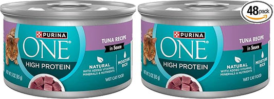 Purina ONE Natural, High Protein Cat Food, Tuna Recipe in Sauce - (Pack of 48) 3 oz. Pull-Top Cans