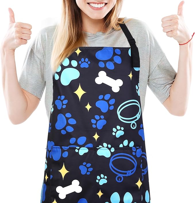Dog Grooming Waterproof Apron with 2 Pockets, Cute Animals Puppy Dog Pets Apron