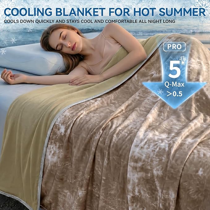 Guohaoi Cooling Throw Blanket for Hot Sleepers, Queen Size 90''×90'' Lightweight Breathable Summer Bed Blanket for Couch, Arc-Chill Q-Max >0.5 Cool Fiber,Lightweight Tie Dye Blanket Beige