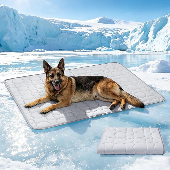Mora Pets Dog Cooling Mat Pet Cooling Pad for Extra Large Dogs Q-Max>0.5, Breathable Washable Self Cool Dog Mat for Indoor Floors, Crate, Sofa & Outdoor Use, Non Gel Summer Ice Silk Cold Pad XL 47x32