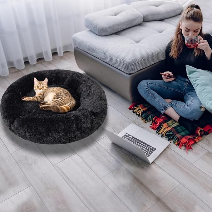 Nisrada Cat Beds for Indoor Cats,15.7 Inch Small Cats Beds, Washable-Round Pet Bed for Puppy and Kitten with Slip-Resistant Bottom