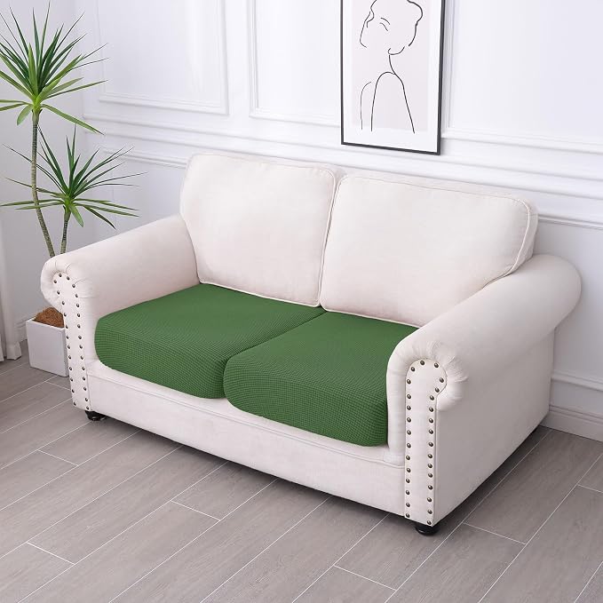 hyha Waterproof Couch Cushion Covers for Pets, Non Slip Sofa Cover for Dogs Washable, Soft Thick Stretch Jacquard Fabric, Sofa Slipcovers with Elastic Bottom (2 Pieces, Grass Green)