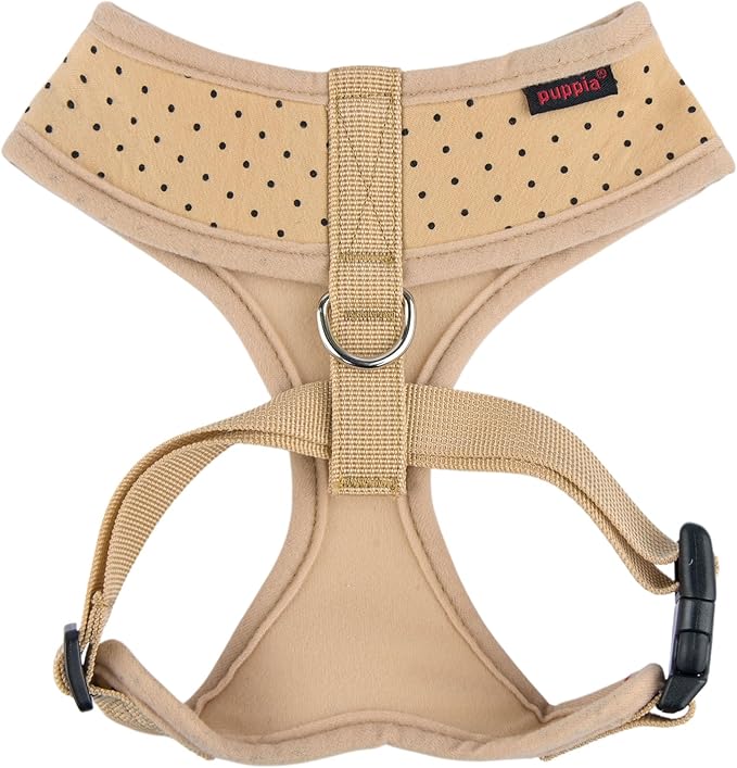 Puppia Dotty Dog Harness A (Over-the-Head) Fashionable Polka Dot Pattern Spring Summer Harness for Small Dogs, Beige, Small