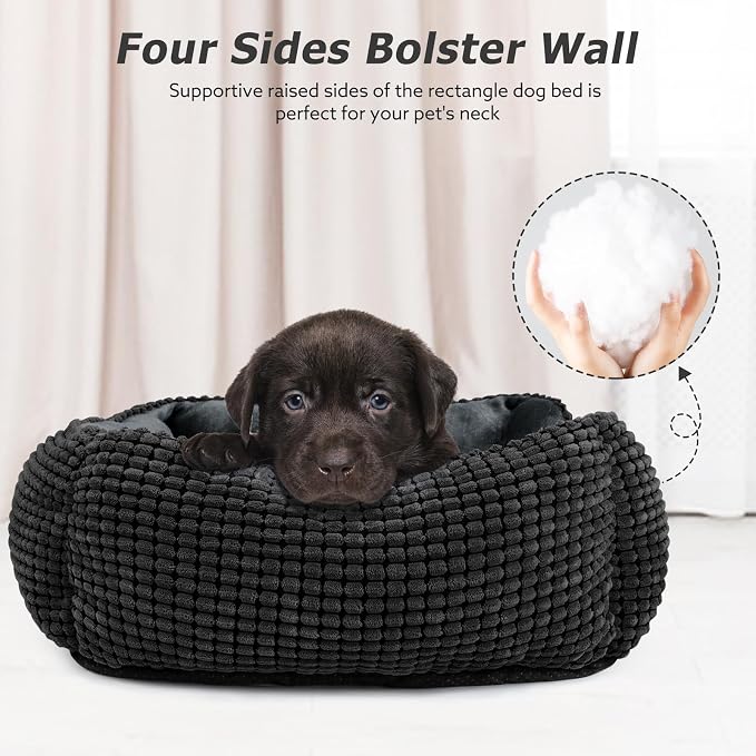 MIXJOY Rectangle Washable Orthopedic Dog Bed for Small, Medium and Large Dogs, Soft Calming, Sleeping Puppy Bed Durable Pet Cuddler with Anti-Slip Bottom, S (20"x19"x6")
