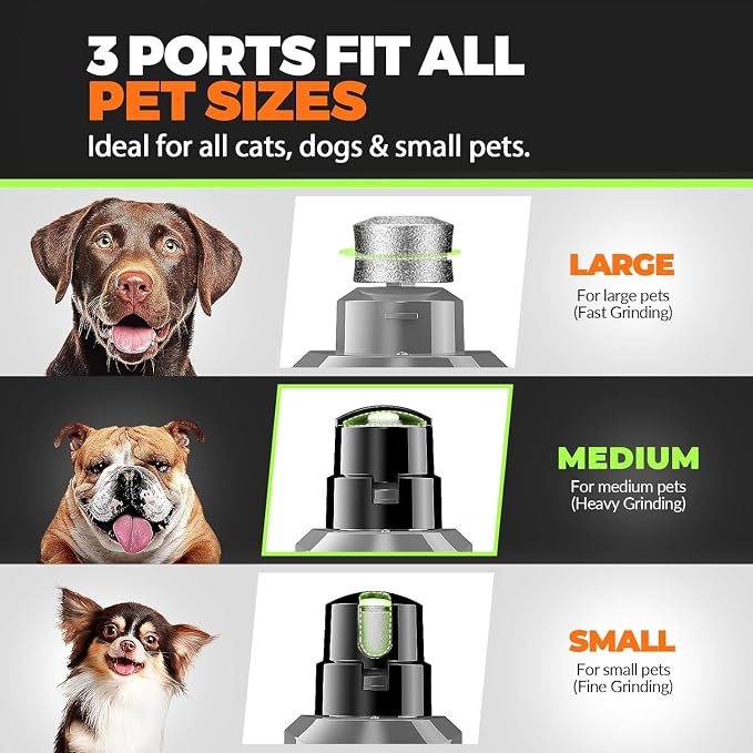 Whisper Quiet Dog Nail Grinder with 4 LED Lights, Safe & Stress-Free for Sensitive Dogs Cats of All Breeds & Sizes, 3 Grinding Bits, 3-Speed, Pet Nail Trimmers, Rechargeable Painless Grooming Kit Grey
