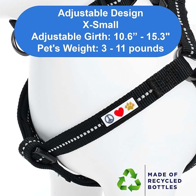 Pawtitas Recycled Reflective Step-in Dog Harness – Adjustable No-Pull Vest for Puppies to Seniors Safe & Comfortable XS Black