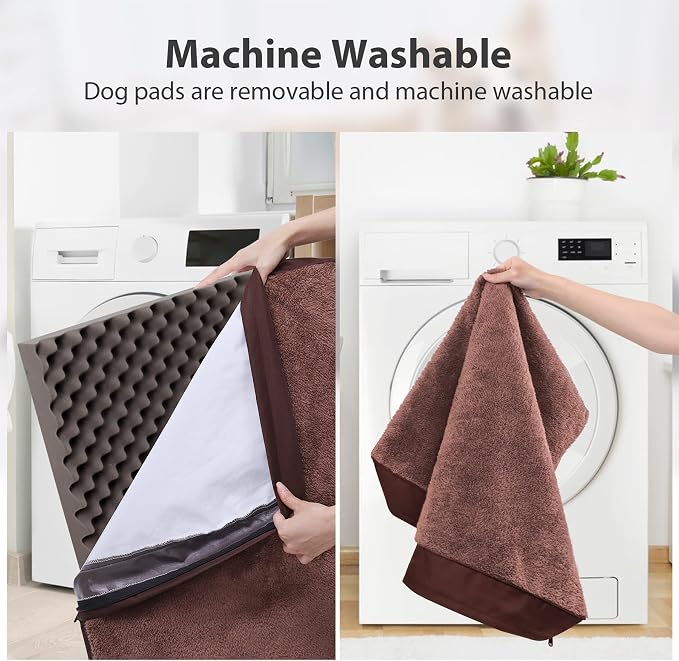 Waterproof Dog Bed Medium Size Dog Orthopedic Dog Beds for Crate with Removable Washable Cover Egg-Crate Foam Pet Pad Mat with Anti-Slip Bottom, 35x22 Inch, Brown