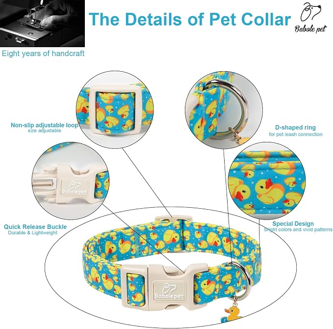 Cute Dog Collar Rubber Duck Girl Boy Dog Collars for Medium Dogs - Lightweight Adjustable Male Female Summer Puppy Everyday Collar with Safety Buckle M