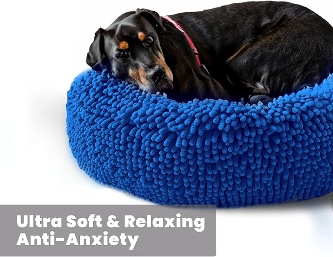 Muddy Mat® Cloud K-9 Bed for Dogs & Cats, Soft & Relaxing Donut Dog Bed, Chenille Material, Removable Cover, Washable & Dryer Safe–Navy Blue Large(40'x40')