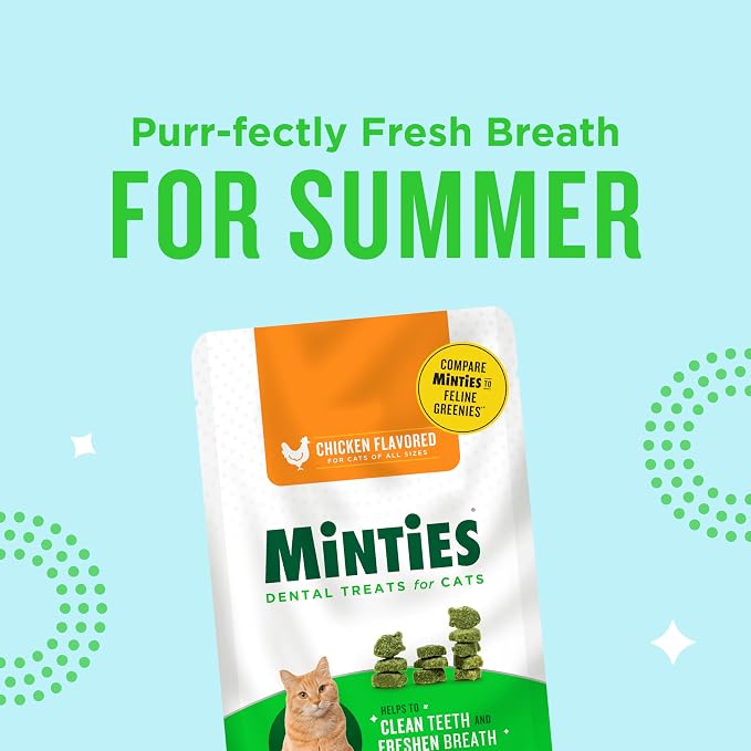 Minties Dental Treats for Cats, Chicken Flavored Cat Dental Treats, Freshens Breath and Controls Tartar, 10oz