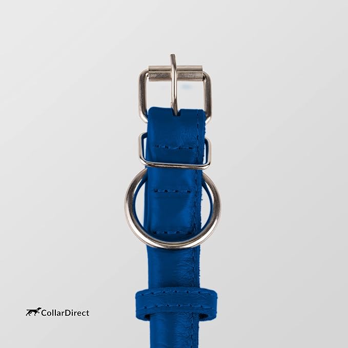 CollarDirect Rolled Leather Dog Collar, Soft Padded Round Puppy Collar, Handmade Genuine Leather Collar Dog Small Large Cat Collars 13 Colors (8-11 Inch, Deep Blue Textured)