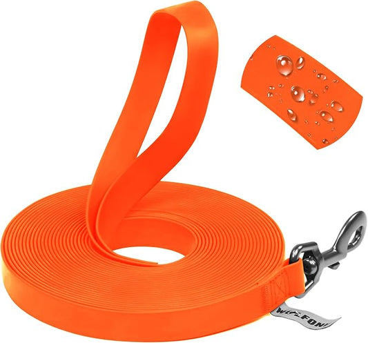 Wolfone 10ft Orange Long Leash - Waterproof Training Dog Leash for Recall, Swimming, Camping, Beach, Hunting, Walking