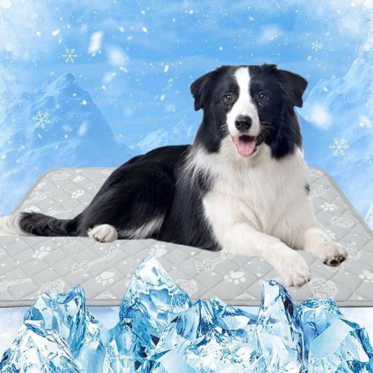 MH MYLUNE HOME Self Cooling Mat for Large Dog, 44”x32” Cool-Chill Cooling Fiber & Endothermic Color Changing Pet Cooling Pad, Foldable & Washable Non-Toxic Summer Pet Blanket