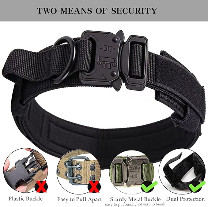 Tactical Dog Collar Adjustable Military Nylon Dog Collar with Control Handle and Heavy Duty Metal Buckle for Medium and Large Dogs (Black,XXL)