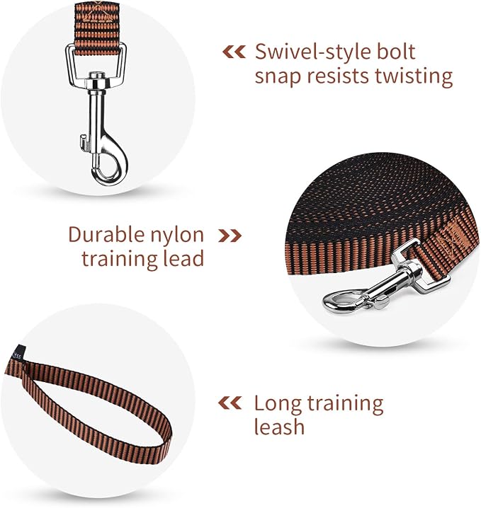 Hi Kiss Dog/Puppy Obedience Recall Training Agility Lead - 15ft 20ft 30ft 50ft 100ft Training Leash - Great for Training, Play, Camping, or Backyard(15ft,Black_Orange)