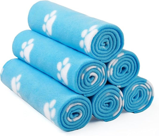 LINENLUX Cute Dog Blanket for Small Medium Dogs 6-Pack Soft Stretchy Fleece Blankets for Pet Cat Puppy Warm Wrinkle-Resistant Throw for Couch Bed Outdoor Light Blue 31x24 inch (Pack of 6)