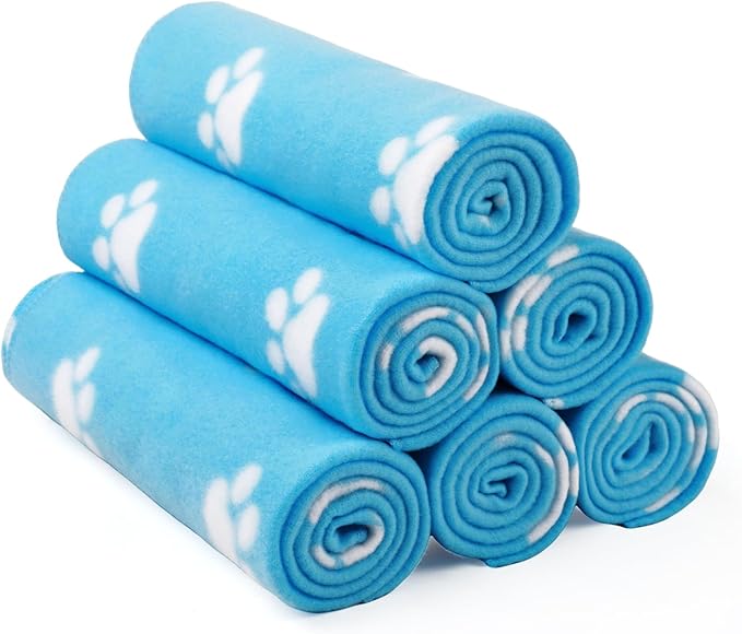 LINENLUX Cute Dog Blanket for Small Medium Dogs 6-Pack Soft Stretchy Fleece Blankets for Pet Cat Puppy Warm Wrinkle-Resistant Throw for Couch Bed Outdoor Light Blue 45x31 inch (Pack of 6)