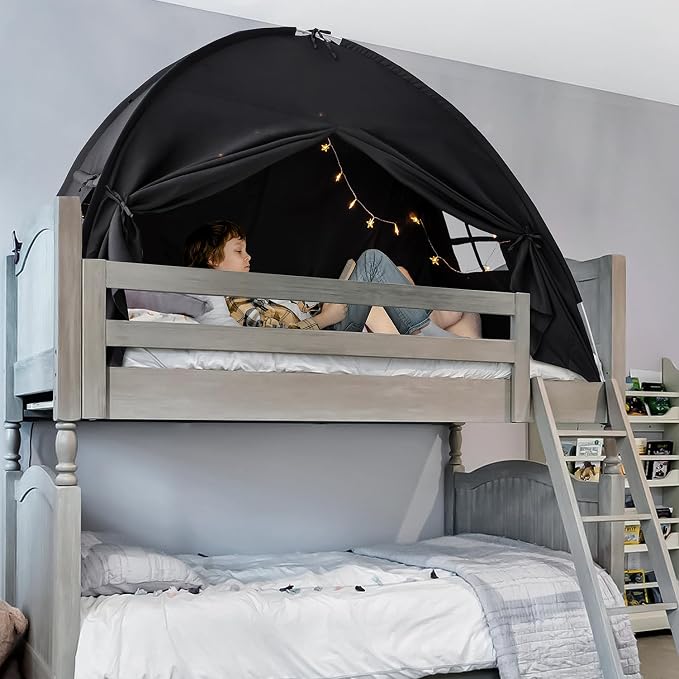 Sherilyn Twin Size Bed Canopy Toddler, Kids Bed Tents Indoor Dream Tent on Bunk Bed Privacy Space Blackout Sleeping Tents Portable Drafty Floor Playhouse for Boys Girl Birthday, House Gift, Black
