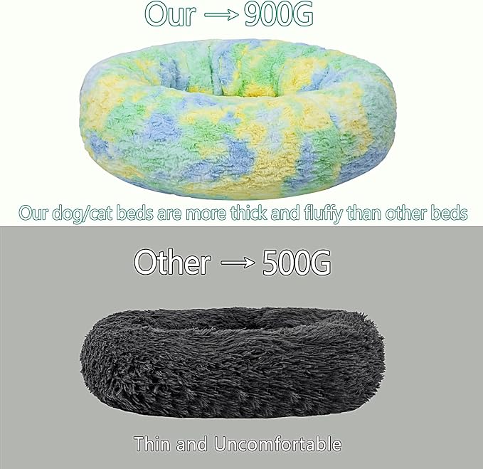 Calming Dog Bed for Small Dogs Cats, Kitty Puppy 23'' Round Anti-Anxiety Warm Fluffy Plush Faux Fur Bed, Soft Anti-Slip Donut Washable Small Pet Bed, Cozy Cat Puppy Bed, Fits up to 30 lbs Pets