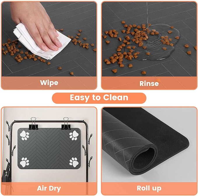 Pet Feeding Mat-Absorbent Pet Placemat for Food and Water Bowl, with Waterproof Rubber Backing, Quick Dry Water Dispenser Mat for Dog and Cat (27"x17", Black)