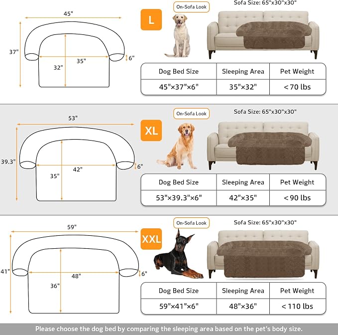 Calming Dog Bed Fluffy Plush Dog Mat for Furniture Protector with Removable Washable Cover for Large Medium Small Dogs and Cats (Extra Large (53x39.3x6), Camel)