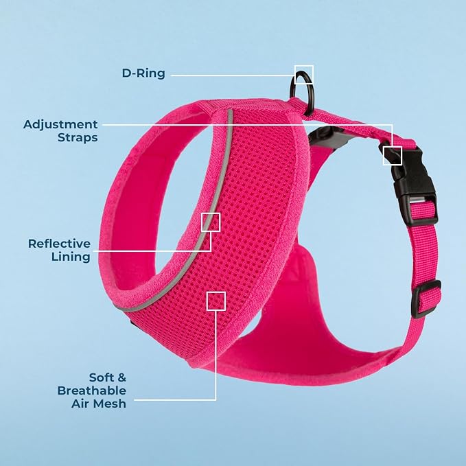 Best Pet Supplies Voyager Aerolite Over the Head Dog Harness, No Pull Breathable Air Mesh Vest, Quick Dry with Reflective Stitching, Adjustable Escape Resistant Harness - Fuchsia, Large