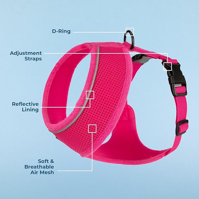 Best Pet Supplies Voyager Aerolite Over the Head Dog Harness, No Pull Breathable Air Mesh Vest, Quick Dry with Reflective Stitching, Adjustable Escape Resistant Harness - Fuchsia, Small