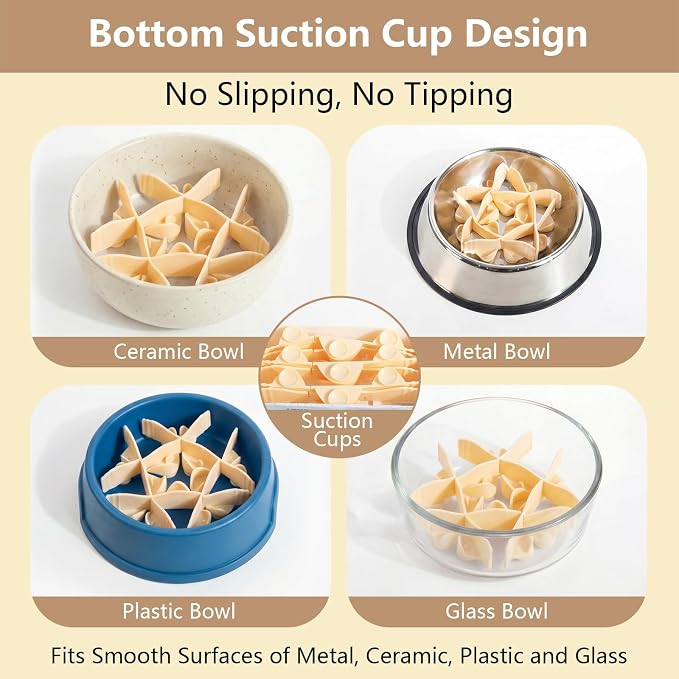 Silicone Dog Slow Feeder Bowl Insert with Suction Cups, Cuttable Food-Grade Lick Mat Divider Fits Stainless Steel Ceramic Glass Dog Bowls, Helps Slow Down Eating, Yellow