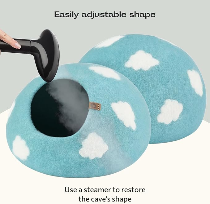 MEOWFIA Cat Cave – Premium Felt Cat Enclosure for Indoor Cats, Handmade Merino Wool (Cloud Nap Blue, Large)
