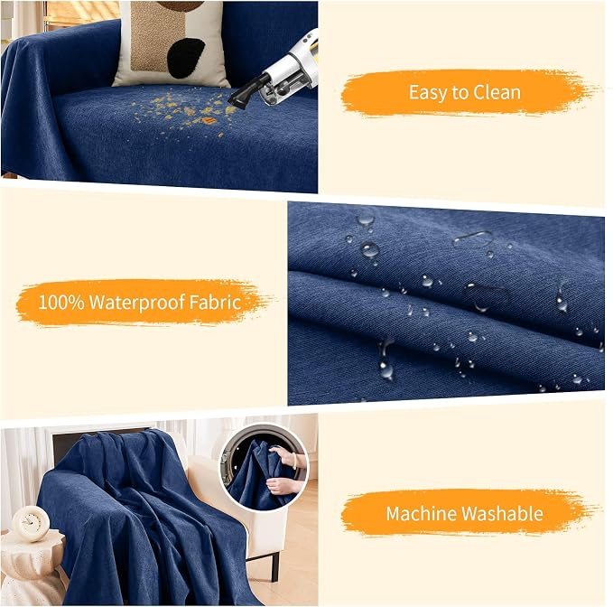 Deep Dream Cat-Scratch Resistant Couch Cover, Waterproof Sofa Cover for 3 Cushion Couch Washable, Pet Friendly Couch Protectors Anti Slip Thickened Love Seat Slipcovers for Dogs Pets,71" x 118",Blue