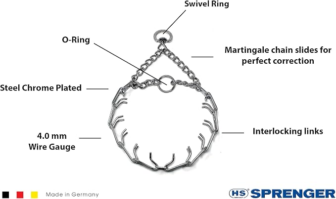 Herm Sprenger Prong Dog Training Collar Ultra-Plus Chrome Plated Steel Pet Pinch Collar No-Pull Collar for Dogs Anti Pull Training Collar Made in Germany 4mm x 25in Large