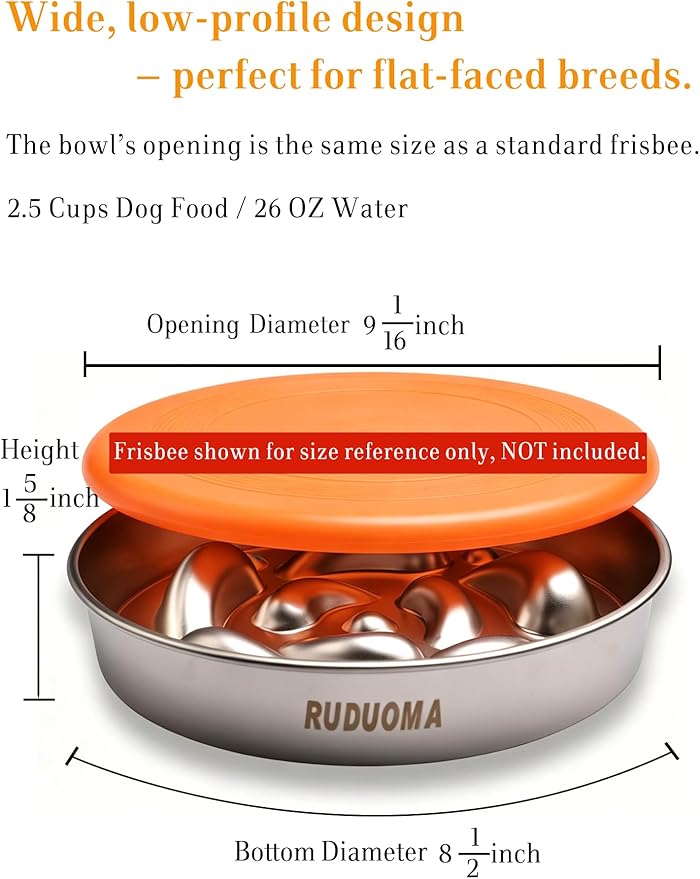 Stainless Steel Dog Bowls for Flat-Faced Brachycephalic Breeds,Gentle Slow Feeding Design,Moderately Slow Down Eating Pace,Non-Slip,2.5 Cups Capacity Metal Bowl for Medium Dogs