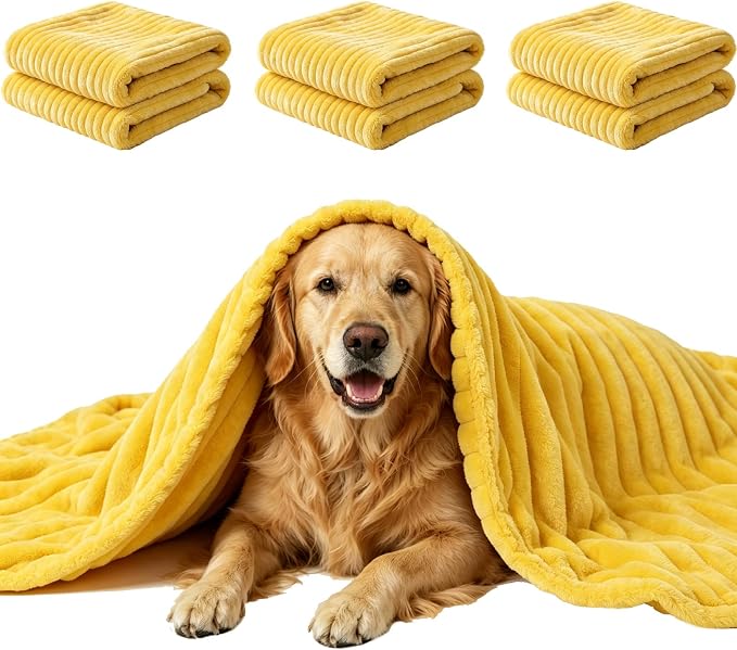 Emotional Support Blanket for Dogs, Yellow Blanket for Dog, Washable High Visibility Dog Blankets, for Help Reduce Pet Separation Anxiety (Yellow-S, 3Pcs)
