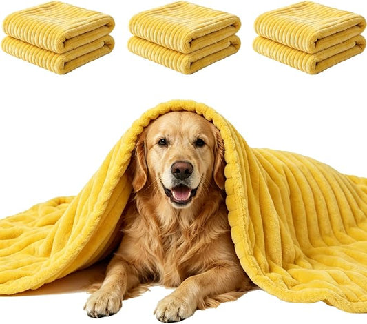 Emotional Support Blanket for Dogs, Yellow Blanket for Dog, Washable High Visibility Dog Blankets, for Help Reduce Pet Separation Anxiety (Yellow-S, 3Pcs)