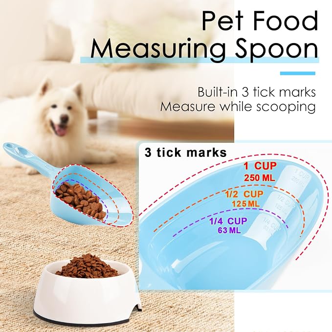Melamine Pet Food Measuring Scoop, 1 Cup 1/2 Cup 1/4 Cup with Clear Measurement Lines for Dog, Cat, Bird, and Rabbit, Durable, Ergonomic Handle, Dishwasher safe-Baby Blue & Baby Pink