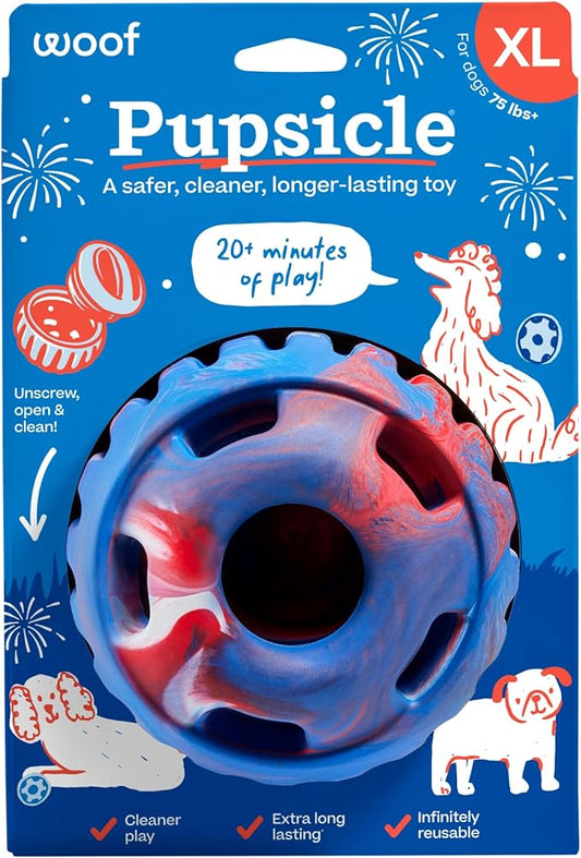 WOOF Pupsicle - Long-Lasting Interactive Dog Ball Toy to Keep Your Pup Busy and Distracted - Safe for Dogs - Low-Mess Design - Dog Toys for Extra Large Dogs 75+ lbs - July 4th Edition