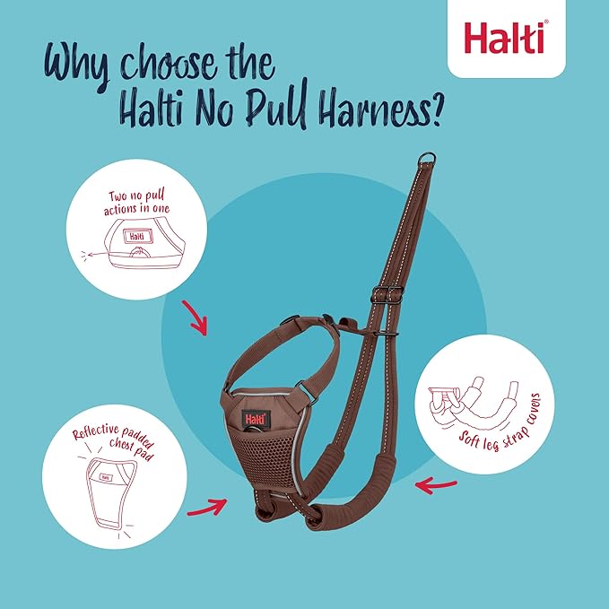 Halti No Pull Harness - Stop Your Dog Pulling on the Leash. Adjustable, Lightweight and Easy to Use. Reflective Dog Training Harness for Medium Dogs (Size M, Deep Walnut)