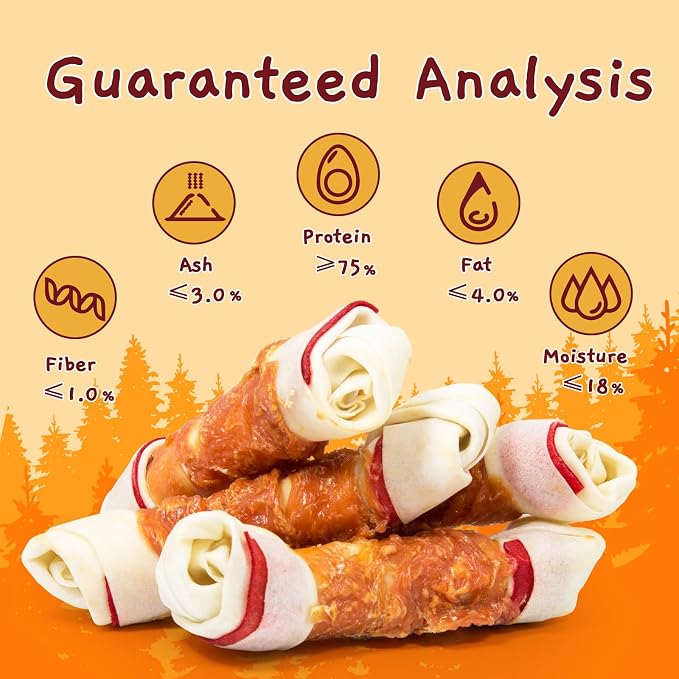 Jungle Calling Chicken Wrap Knotted Bones Dog Chews, Long Lasting Beefhide Treats Real Rawhide Bones for Large Dogs Edible Training Treats (Pack of 2)