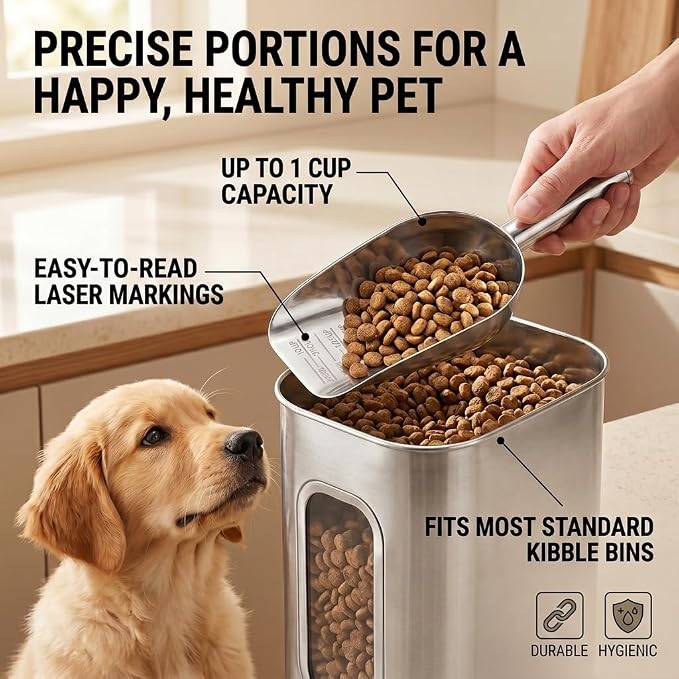 2 Pack Dog Food Scoop, HKKZYT 1 Cup Stainless Steel Dog Food Measuring Cup, Wet Dry Food Precision Scale, Suitable for Pet Food Grain Rice Flour Ice Cube